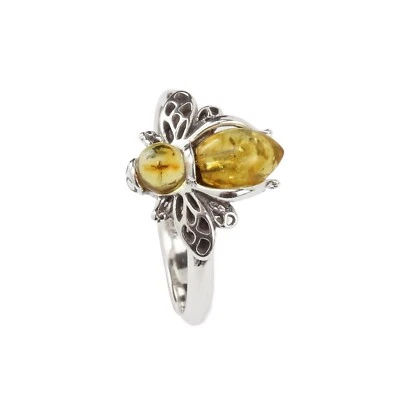 LEMON BALTIC AMBER BEE STERLING SILVER RING NEW WITH BOX - Image 1 of 4