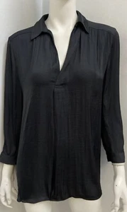 MAX black Long Sleeve Collared Silky technical polyester blouse Sz 14 - Picture 1 of 13