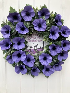 Artificial Purple Poppy Door Wreath Animal Remembrance Sunday 46 cm - Picture 1 of 7