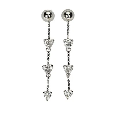 Pendientes de diamantes en forma de corazón Pt900 1,18 quilates tres piedras ... - Imagen 1 de 3