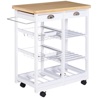 HOMCOM Rolling Kitchen Island Trolley, Serving Cart w/ Drawer, Basket White - Image 1 of 4