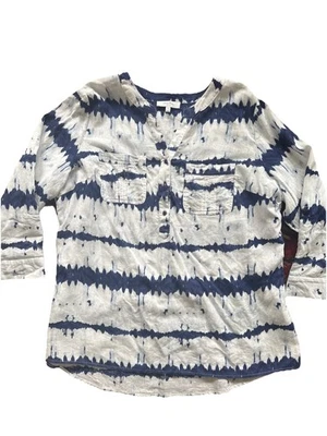Top túnica mezcla de lino azul Shibori talla grande 1X manga enrollable coral bahía mujer Foto 1 de 4