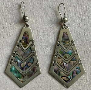 Vintage Mexico 925 Sterling Silber Abalone Ohrhänger Creolen Boho Klassiker - Bild 1 von 4