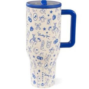 Hydrojug Blue Western Charm Traveler 40oz Tumbler Bottle Cup NEW IN HAND - Picture 1 of 16