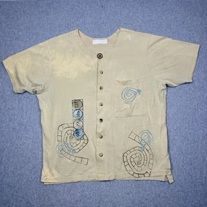 Vintage Blue Fish Size 2 Women's Tunic Short Sleeve Shirt Yellow Buttons - Picture 1 of 20