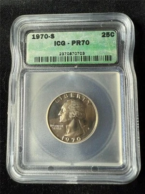 1970 S WASHINGTON QUARTER 25C PF70 ICG PR70 SKU 3683 - Image 1 of 2