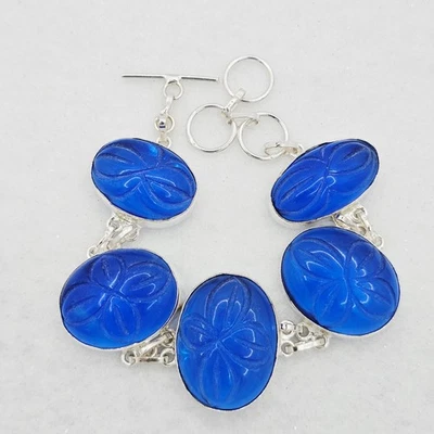 Brazalete de piedras preciosas de cuarzo azul estilo artesanal eslabones de cadena costa oeste 7,5-8,5 pulgadas Foto 1 de 3