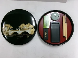 Caja de piedra tinta Showa puente Nijubashi en el Palacio Imperial diseño calidad laca - Imagen 1 de 15