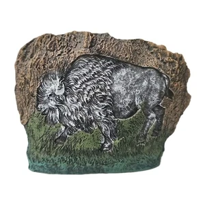 Rustic American Bison Buffalo Paperweight/Figurine on Textured Rock 4" Tall - Picture 1 of 7