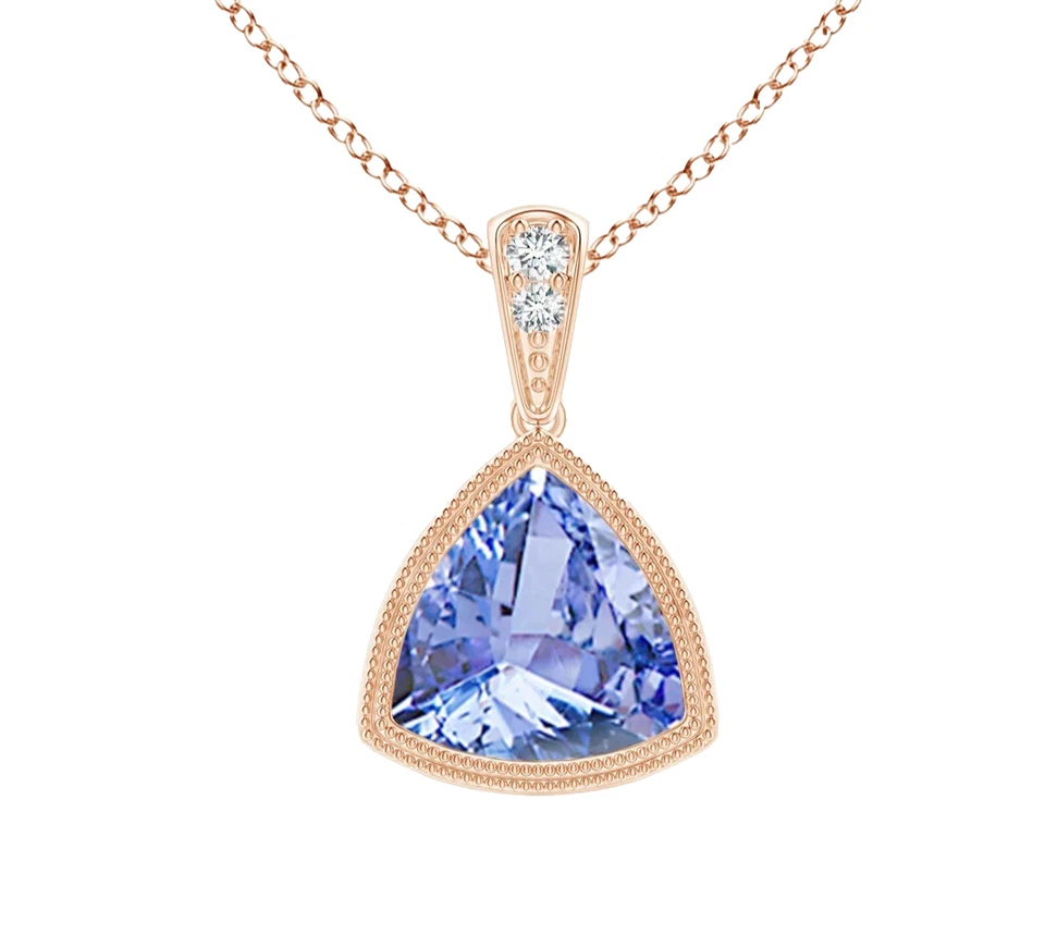 14k Solid Gold Tanzanite and Diamonds Pendant Trillion Cut 0.81 Ctw Wedding Gift - Image 1 of 4