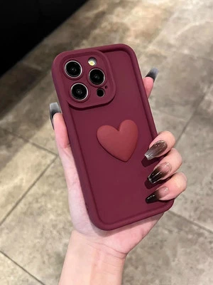iPhone 11 12 13 14 15 16 Pro Max Plus X XR XS Pink Coffee Wine Heart Case Cover - Image 1 of 4