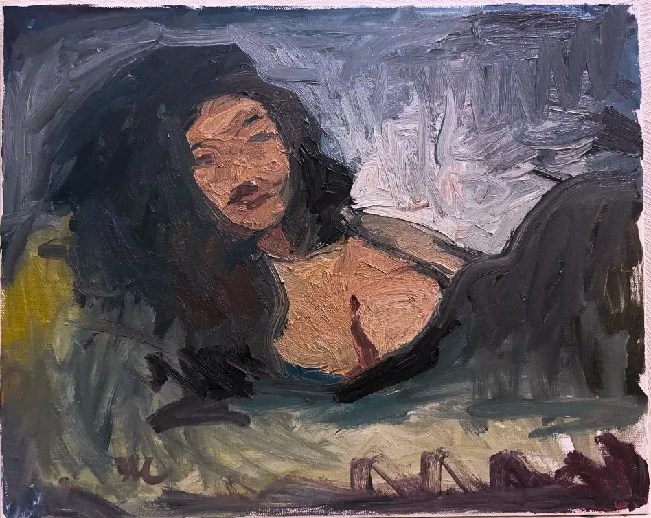 油画 肖像 女孩闺房 内部 16"x 20" 帆布 原版 签名 BVC — 第 1/1 张图片