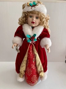 Vintage Messing Schlüssel Melissa Jane Porzellan Weihnachtspuppe mit Ständer - kostenloser Versand! - Bild 1 von 11