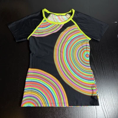 TRINA TURK Womens S Black/Rainbow Sombrero Short Sleeve Rashguard Swimsuit Top - Image 1 of 4