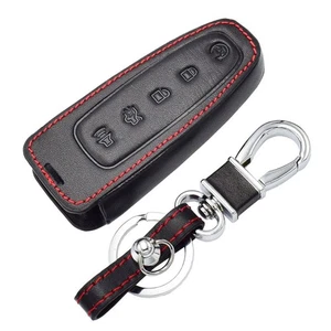 Black Leather Key Cover Case Fob Bag For Ford Edge Taurus Smart Remote 5 Buttons - Picture 1 of 5