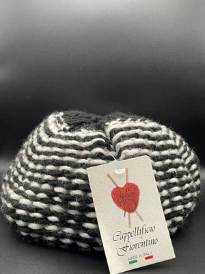 Sombrero boina Cappellificio Fiorentino negro/blanco a rayas Italia nuevo con etiquetas Foto 1 de 4