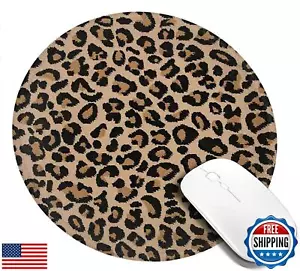 Leopard Print Round Mouse Pad Cheetah Print Mousepad with Stitched Edge Premi - Picture 1 of 5