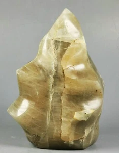 RARE NATURAL green moonstones QUARTZ CRYSTAL Flame Orbicular Reiki Statue - Picture 1 of 10
