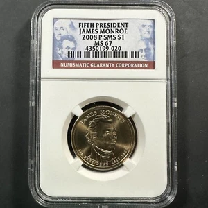 2008-P $1 James Monroe Presidential Dollar, SMS, NGC MS67 Details (85204) - Picture 1 of 2