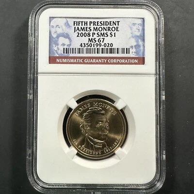 2008-P $1 James Monroe Presidential Dollar, SMS, NGC MS67 Details (85204) - Image 1 of 2