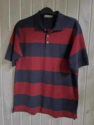 Talbots Men's Polo XL 100% Cotton Rugby Stripes Dark Red Navy Blue - Image 1 of 4