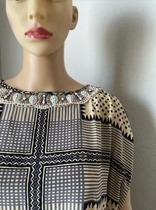 Etro Silk Dress Knee Length Abstract Multi Slit Sleeve 44 Embellished EUC - Picture 1 of 7