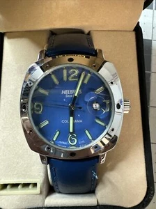 HELBROS Since 1913 Quartz Men’s Watch Blue Leather Strap 8810BU - Picture 1 of 5