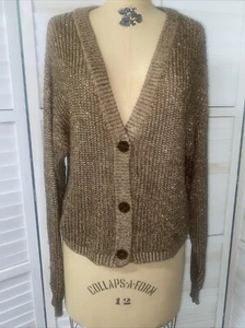 American Apparel Cardigan Sweater Gold Glitter Oversized Grandpa Style O/S USA - Picture 1 of 7