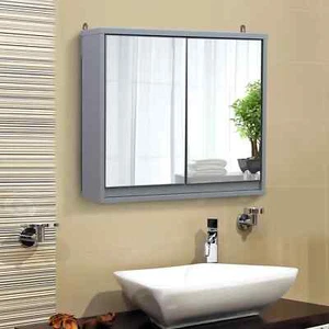 Mirror Cabinet Wall Mounted Storage Organizer Shelves Bathroom Cupboard 2Doors - Picture 1 of 11