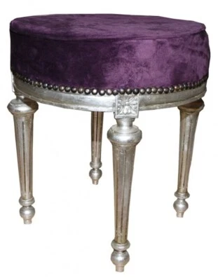 Casa Padrino Barock Sitzhocker / Rundhocker Lila / Silber - Bild 1 von 2