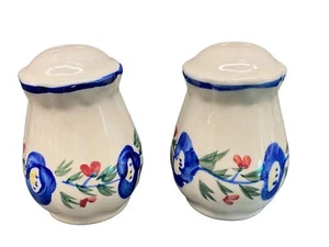 VTG Hand Painted Blue Floral Farmhouse Design Pac Salt and Pepper Shakers - Picture 1 of 6