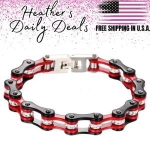 Anklet Wrist Red Stainless Steel Bike Chain Motorcycle Biker Bracelet Band Mens - Picture 1 of 2