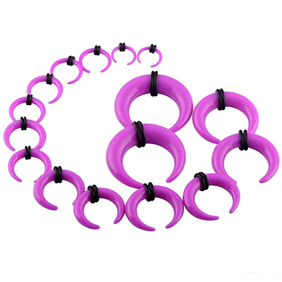 16PC Acrylic Buffalo Taper Stretching Kit C Shaped Pincher Septum Ring Ear Gauge - Image 1 of 4