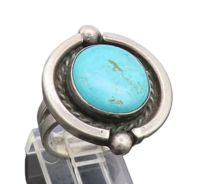 Anillo Redondo Cuerda Halo Turquesa Suroeste Vintage Plata 925 Talla 6.5 RG27036 Foto 1 de 4