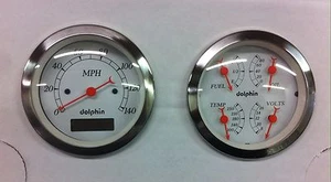 DOLPHIN 3 3/8 QUAD PRO WHITE STREET ROD GAUGE SET STREET ROD HOT ROD, UNIVERSAL - Picture 1 of 3