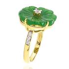 Dyed Green Jade With White Zircon Silver Ring Flower Ring Gift For Her