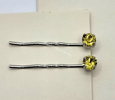 Alfileres de pelo/bobby hechos a mano de 2 piezas con cristal de Swarovski Lt topacio piedras Chaton amarillas Foto 1 de 4