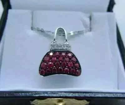 1.30Ct Round Cut Lab-Created Red Ruby Women's Bag Pendant 14k White Gold Plated - Image 1 of 4
