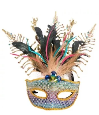 Rainbow Sequin Mask - Pride - Feathers - Mardi Gras - Costume Accessory - Image 1 of 2