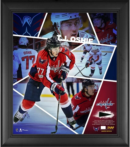 T.J. Oshie Capitals FRMD 15" x 17" Impact Collage with a Piece of GU Puck-LE/500 Cover