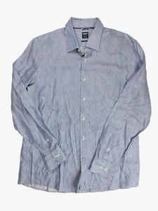 Camicia Hugo Boss slim fit blu spilla righe bottoni L/S uomo taglia XL/NS 17 - Foto 1 di 5