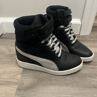 Zapatillas deportivas Puma Sky Hi de cuero negro con tacón de cuña oculto para mujer talla 6 Foto 1 de 4