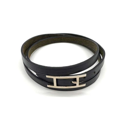 HERMÈS Bracciale Hermes API3 nero 3 file braccialetto motivo H accessorio AB rank pelle