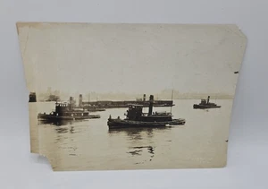 1924 Vintage Sepia 6.5 x 9” Photo-3x New York Central Tugboat Ship - Picture 1 of 4