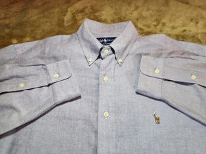 Ralph Lauren Men's Button Down Shirt 16-34 Blue 100% Cotton Pinpoint Oxford  - Picture 1 of 10