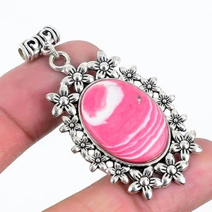 Red Calsilica 925 Silver Plated Handmade Pendant of 2.2" - Picture 1 of 3