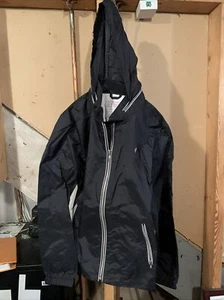 OLD NAVY SIZE XL Youth ZIPPER UP JACKET BLACK RAIN COAT WIND BREAKER SILVER EUC - Picture 1 of 8