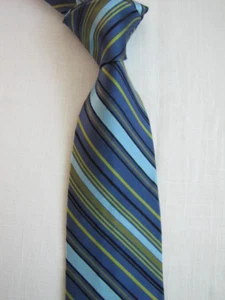 TED BAKER Luxury Silk Necktie Blue Green Stripe pattern designer Tie - Picture 1 of 7