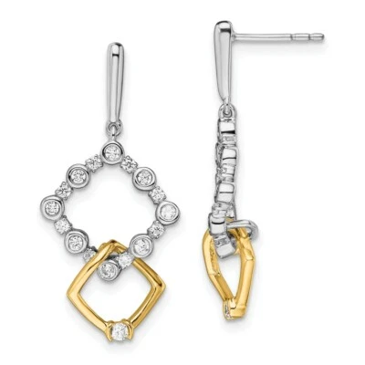 14K Two-tone Gold Lab-Created Diamond SI1/SI2, G H I, Square Drop Post Earrings - Image 1 of 3