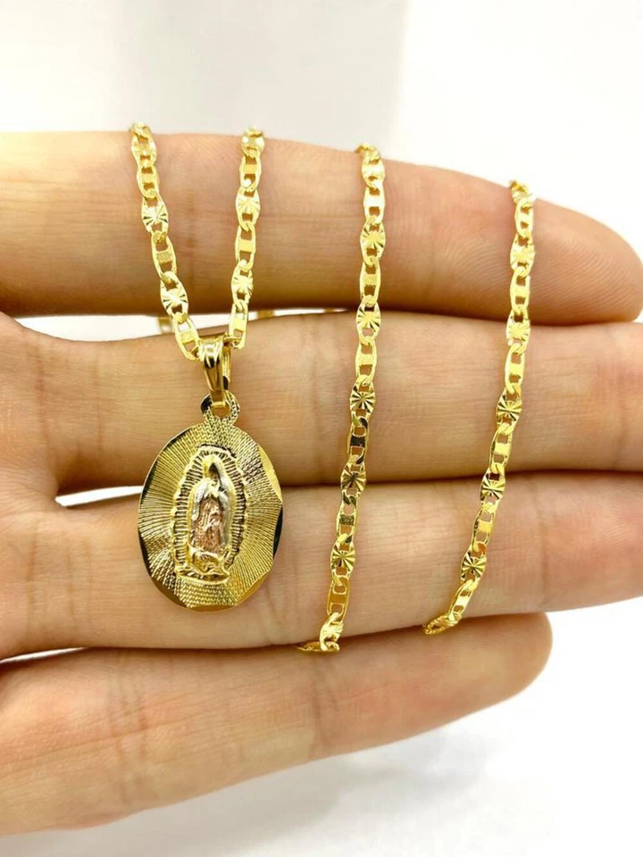 14K Nuestra Señora de Guadalupe Dije Colgante Collar Familia Joyería Religiosa 22x14 Foto 1 de 4